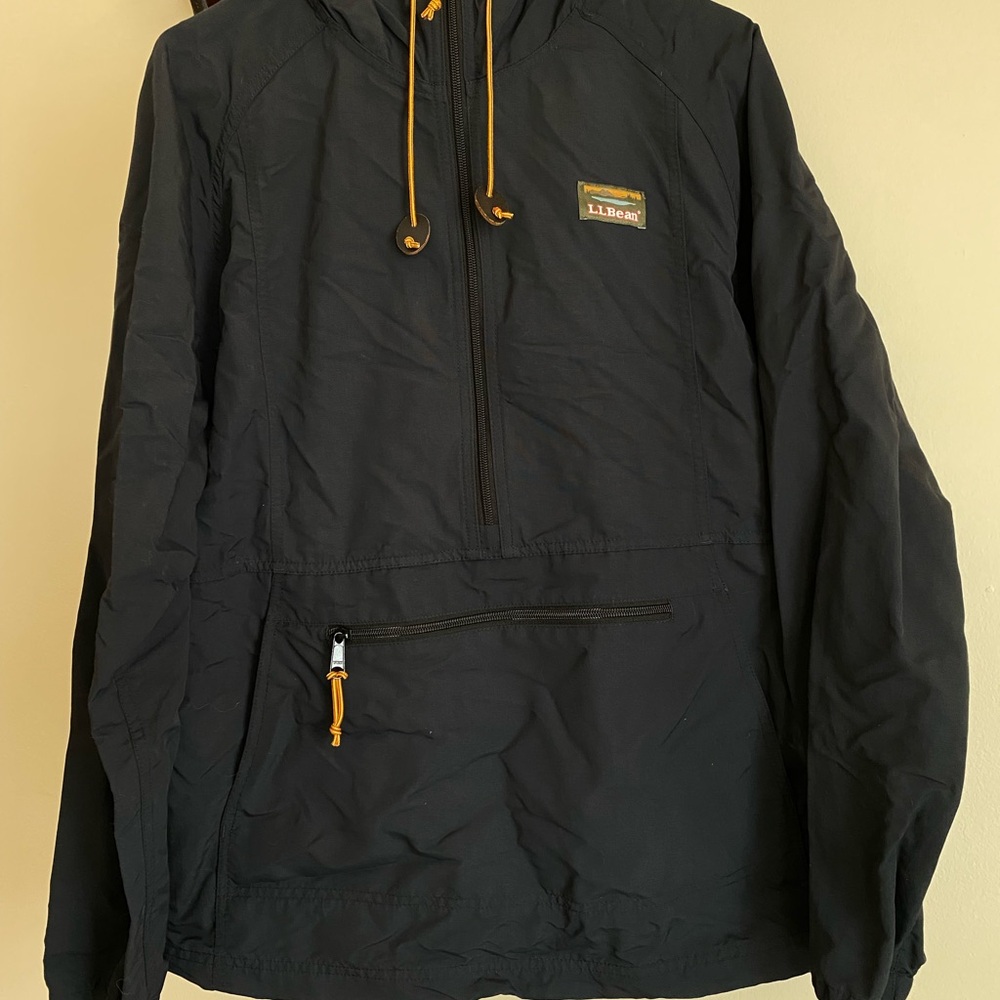 L.L. Bean Black Windbreaker with Orange Accents